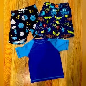 2 bathing suits for 24 month and one water shirt rash guard